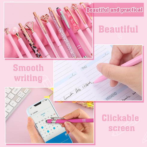BESARME 12 Pcs Pink Pens Set, Mother's Day Gifts Pink Gifts for Women Crystal Ballpoint Pens Retractable Glitter Fancy Pens for Journaling Offices...