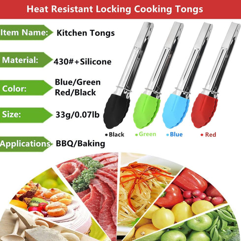 Mini Kitchen Tongs with Silicone Tips,Silicone Serving Tongs of 3 set,7 inch Non-stick Small Tongs with Stainless Steel Silicon Handles, Heat Resi...