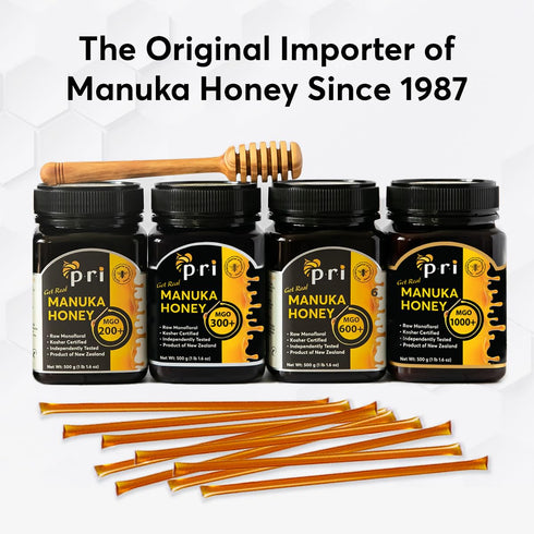 P.R.I Manuka Honey Sticks, Certified MGO 60+, Raw New Zealand Manuka Honey, Perfect for On-the-Go, 10ct...