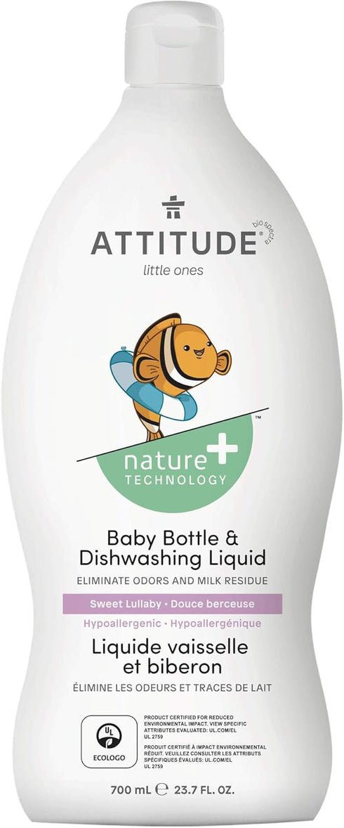 ATTITUDE Baby Dish Soap and Bottle Cleaner, EWG Verified Dishwashing Liquid, No Added Dyes or Fragrances, Tough on Milk Residue and Grease, Vegan,...