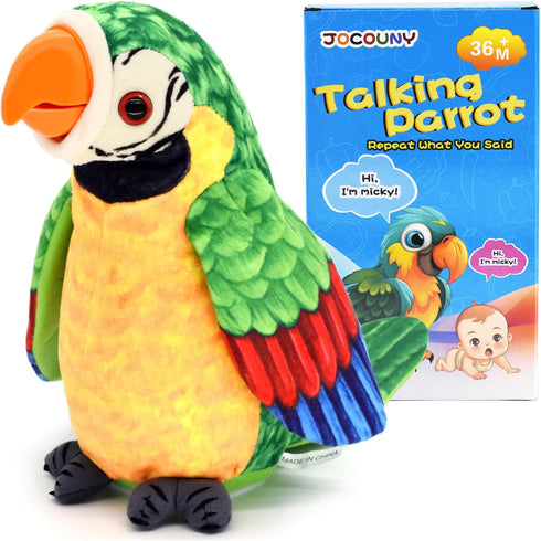 Toddler Toys - Talking Parrot Repeats What You Said, Interactive Toy Electronic Stuffed Animals Plush Pet Doll for Babies Kids Boys Girls Party Bi...