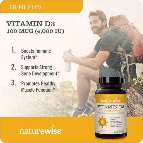 NatureWise Vitamin D3 4000iu (100 mcg) Healthy Muscle Function, and Immune Support, Non-GMO, Gluten Free in Cold-Pressed Olive Oil, Packaging Vary...