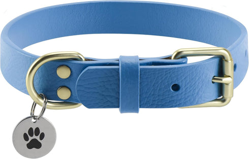 Leather Dog Collar,Heavy Duty Metal Buckle,Soft & Comfy Pet Collar,Waterproof & Odorproof,Adjustable for Custom Fit,Sky Blue,Small...