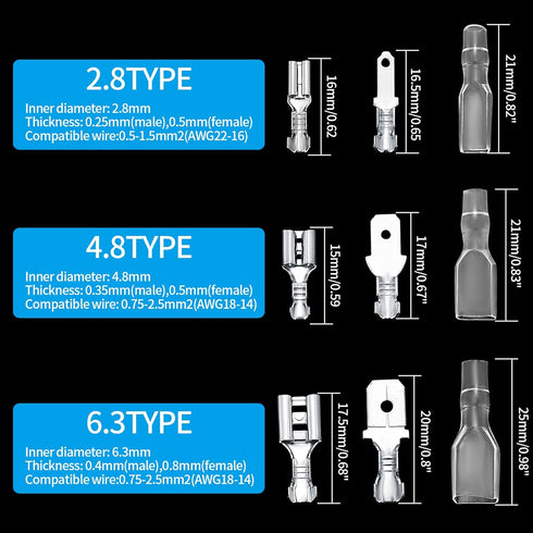 360 Pcs 2.8/4.8/6.3mm Male and Female Wire Spade Connectors, Quick Splice Electrical Wire Crimp Terminal Block Connectors with Insulating Sleeve K...