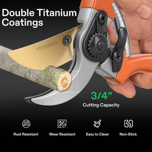 VIVOSUN 8" Bypass Pruning Shears for Gardening, Heavy-Duty Garden Scissors, Ultra Sharp Pruners with 3/4 in. Cut Capacity SK5 Blades, Ergonomic Ha...