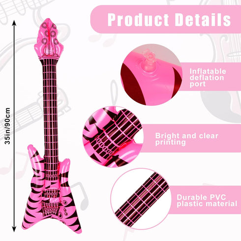 Whaline 6Pcs Inflatable Pink Bass Rock Star Toys 35 Inch Musical Instrument Rock and Roll Party Props for 80s Themed Party Carnival Birthday Party...