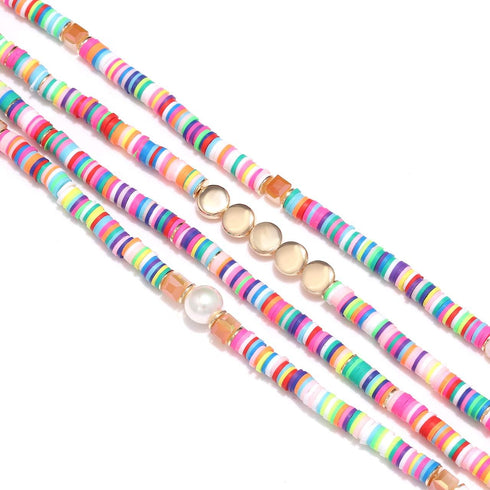 ARATLENCH Heishi Surfer Necklaces Bracelets –Colorful Vinyl Disc Beads Love Necklace Boho Rainbow Stack Stretch Friendship Bracelet Necklaces Set ...