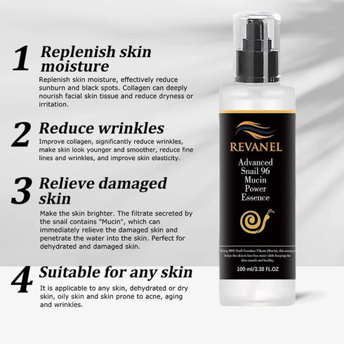 Snail Mucin 96% Power Essence Repairing 3.38 fl.oz 100ml, Hydrating Facial Serum with Snail Secretion Filtrate Mucin for Fine Lines & Dull Skin, K...