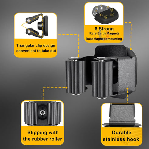 Upgraded Magnetic Broom and Mop Holder Wall Mount, Space-Saving Heavy Duty No Drill Over the Door Broom Gripper RV Camper Wall Organizer,Black,2 P...