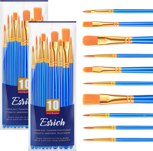 ESRICH Paint Brushes, 2 Packs / 20 Pcs Nylon Miniature Paintbrushes, Face and Body Watercolor Oil Painting Artist Professional Acrylic Paint Brush...