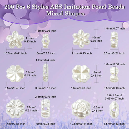 Stiesy 200 Pcs Assorted Flower Beads Bulk ABS Imitation Pearl Beads Rose Flower Loose Beads for Beading Necklace Bracelet Earring Phone Strap Jewe...