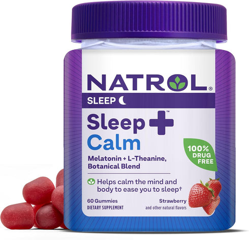 Natrol Sleep+ Calm Melatonin Gummies for Adults, Sleep Gummies, Strawberry Flavor, 60 Gummies, 30 Day Supply...