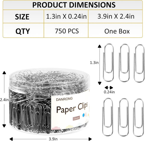 Silver Medium Paper Clips, 750 Pack Paperclips 1.3 Inch (33 mm) Paper Clips Suitable for Office School and Daily Use Also Used for Daily DIY Paper...
