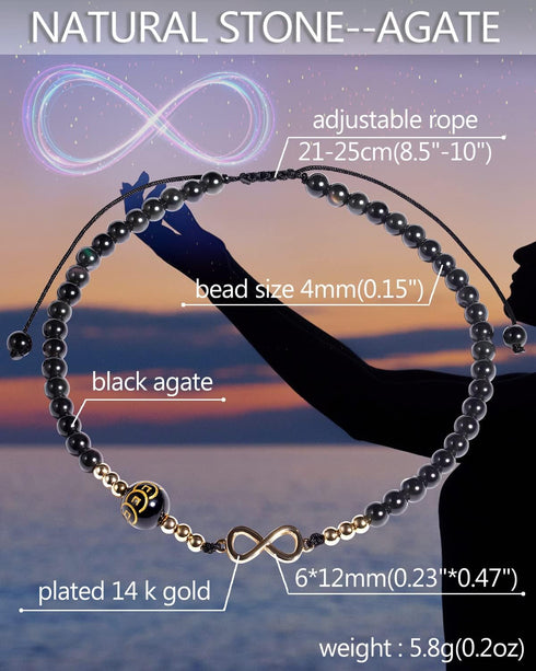 Black Agate Stone Infinity Charm Beaded Anklet Bracelet for Women Bring Good Luck Wealth Prosperity Healing Crystal Balance Yoga Meditation...