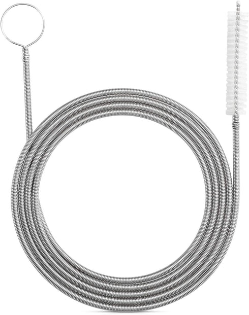 Extra-Thick Drain Brush with Stronger Spring 61-Inch Stainless Steel and Nylon Pipe Cleaner for Flexible, Curved & Slim Holes, Stronger Spring Ver...
