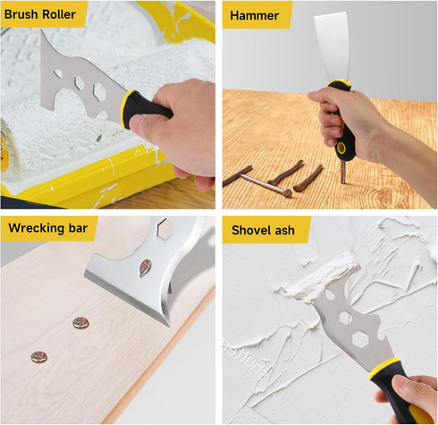 3Pcs Putty Knife, 2" 4" Spackle Knife Set Stainless Steel 15-in-1 Painters Scraper Wallpaper Scraper Tool for Repairing Drywall, Removing Wallpape...