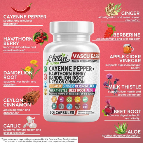 Cayenne Pepper Supplement with Hawthorn Berry Capsules, Dandelion Root, Ceylon Cinnamon, Garlic, Ginger, Berberine, Apple Cider Vinegar, Milk This...