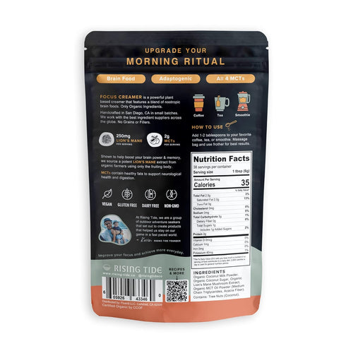 Rising Tide Organic Mushroom Superfood Creamer – Coconut Milk Powder, Lions Mane Mushrooms, MCT Oil - Non Dairy Cream Alternative for Coffee - Pla...