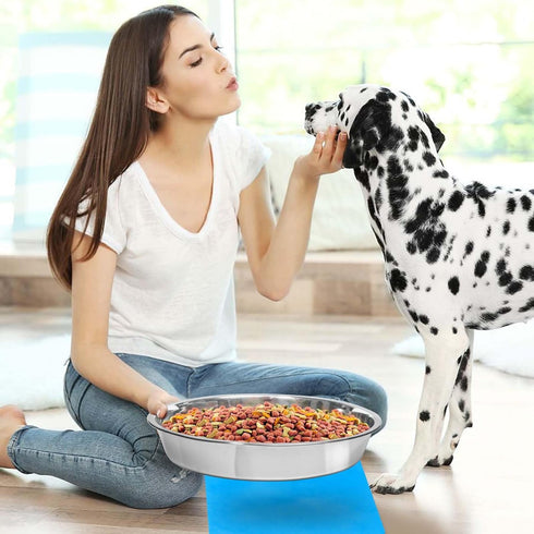 Shallow Dog Food Bowls, Non Slip Food Grade Stainless Steel Bowls for Large Dogs - 8 Cups / 2 Quart (2 Pcs)...
