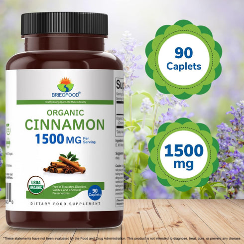 Brieofood Organic Cinnamon 1500mg, 45 Servings, Vegetarian, Gluten Free, 90 Vegetarian Tablets...