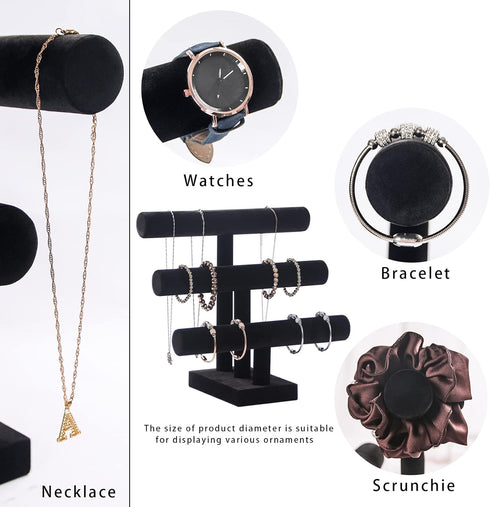 3 Tier Bracelet Holder,Bracelet Display Stand,Black Velvet Jewelry Organizer Displays for Necklace Scrunchies Watches Hair Ties....