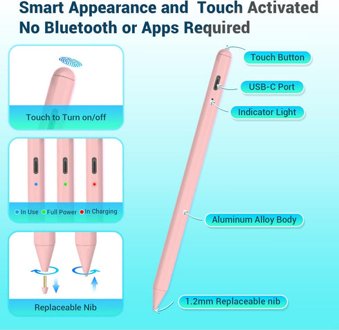 Stylus Pen for Apple iPad Pencil - Ipad Stylus Pen for iPad 10th 9th 8th 7th 6th Generation Palm Rejection for 2018-2023 Apple iPad Air 5th 4th 3r...