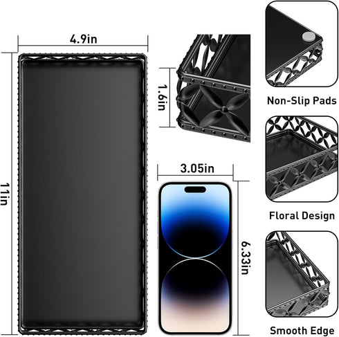 EKNITEY Vanity Tray for Bathroom Counter - Small Rectangle Decorative Tray 11 Inch Black Batroom Countertop Tray Organizer for Perfume Makeup Cosm...