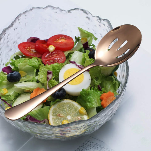 Rose Gold Serving Spoons 4 Pieces, Kyraton Titanium Plating Serving Spoon, Include 2 Serving Spoon And 2 Slotted Spoons, Stainless Steel Serving U...
