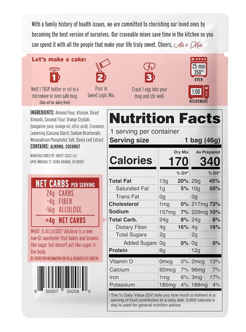 Sweet Logic Keto Dessert Mug Cake Mixes - Orange Almond - Low Sugar - Gluten-Free - Low Carb - Diabetic-Friendly Sweets - Natural Ingredients - Hi...