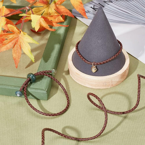 PH PandaHall 5.5 Yard 3mm Round Folded Bolo PU Braided Leather Cord Bolo Tie for Necklace Bracelet Jewelry Making Brown...