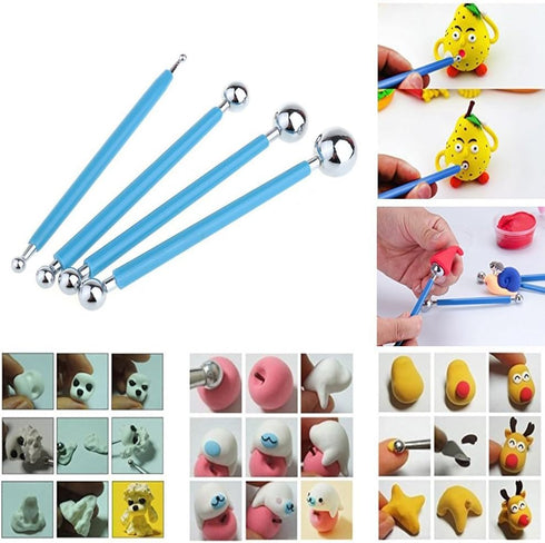 Ecjiuyi 9PCS Sculpting Tools,4PCS Double-Ended Metal Ceramic Clay Ball Stylus Dotting Tools and 5PCS 2 Way Silicone Polymer and Embossing Paper Fl...