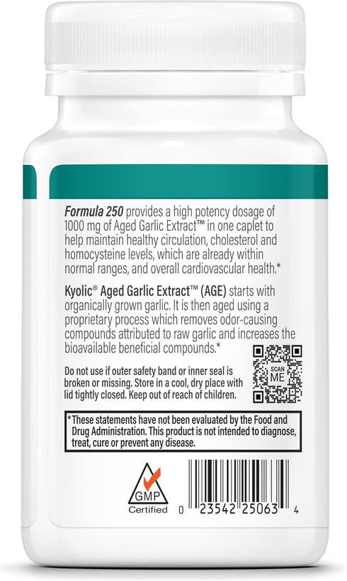 Kyolic Aged Garlic Extract Formula 250, Cardiovascular Health, One Per Day, 30 Vegan Capsules (Packaging May Vary)...