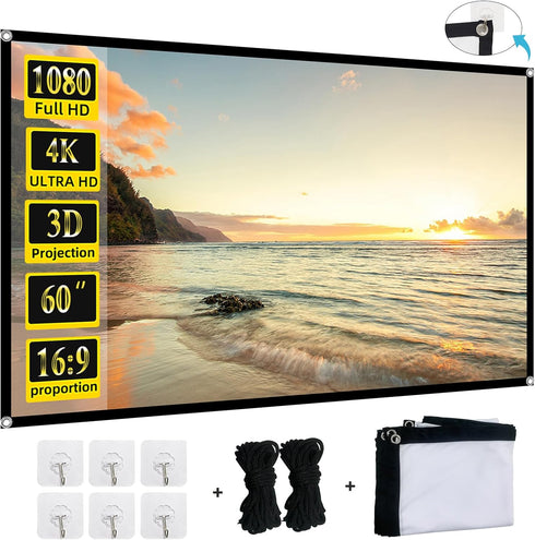 Foldable 60-inch Projector Screen, XINLEMY 4K 16:9 HD Portable Projection Movie Screen Double-Sided Cinema Screen for Home Theater Backyard Indoor...