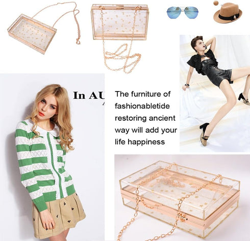 Women Acrylic Transparent Gold star Evening Bags Purses Clutch Vintage Banquet Handbag (Transparent)...