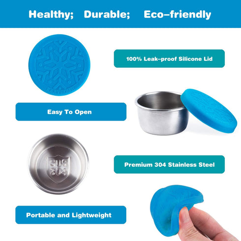 LALASTAR Stainless Steel Condiment Containers with Lids, Leakproof and Reusable Lunch Bento Box Sauce Container, 4x1.6oz, Blue...