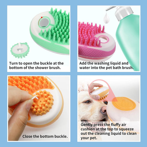 WishLotus Pet Bath Brush, Puppy Massage Brush with Shampoo Dispenser Pet Grooming Tool for Small Animals Soft Silicone Dog Shower Brush for Long S...