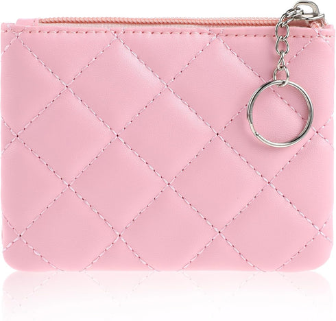 simarro Small Coin Purse for Women, Rhombus Embroidery PU Zipper Coin Purse Portable Change Wallet Short Ladies Coin Purse with Keychain Zipper Co...