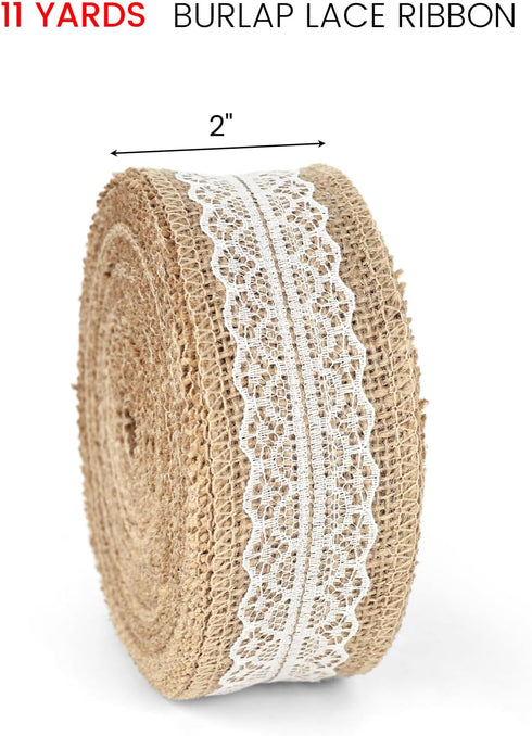 VGOODALL Jute Burlap Ribbon Roll, 11 Yards Brown Rustic Burlap Ribbon Natural Jute Lace Ribbon for Crafts Gift Wrapping Wreath Home Decoration...