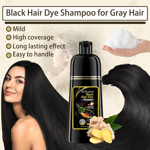 Black Hair Dye Shampoo for Gray Hair?500ML 3 in 1 Hair Dye Shampoo for Women & Men,Easy to Use & Long Lasting Hair Color Shampoo...