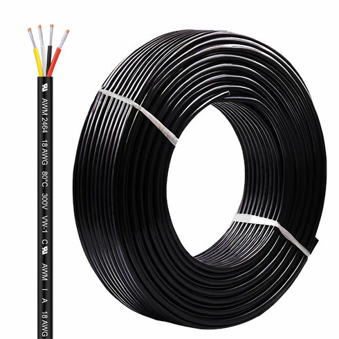 UL2464 10FT 18 Gauge 4 Conductor Electrical Wire, Tinned Oxygen Free Copper 4 Wire, 18/4 AWG Landscape Wire, OFC Speaker Wire, Low Voltage Wire, A...