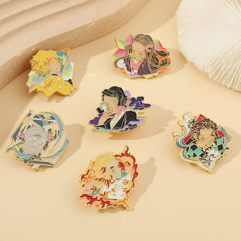 Anime Demon Enamel Pins Set, 5Pcs Anime Character Brooches and Lapel Badges Set, Tanjirou Agatsuma Zenitsu Metal Pins for Backpack Bag Hat Jacket,...