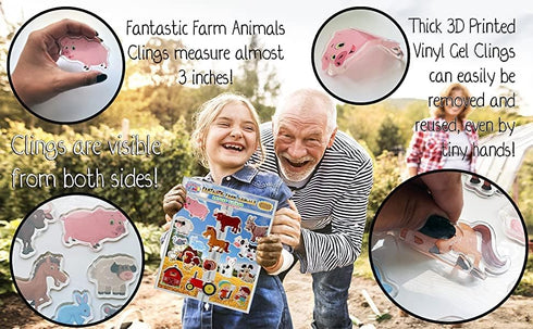 Farm Animals Gel Window Clings for Kids - Window Stickers for Toddlers, Animal Gel Clings Window Decals Kids Jelly Reusable Sticker - Home Car Pla...