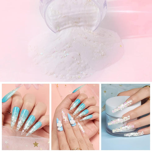 Makartt Glitter Acrylic Nail Powder,2oz Mixed Sparkly Acrylic Powder,Pink Yellow Star Clear Nail Acrylic Powder for Extension Carving Sticking Man...