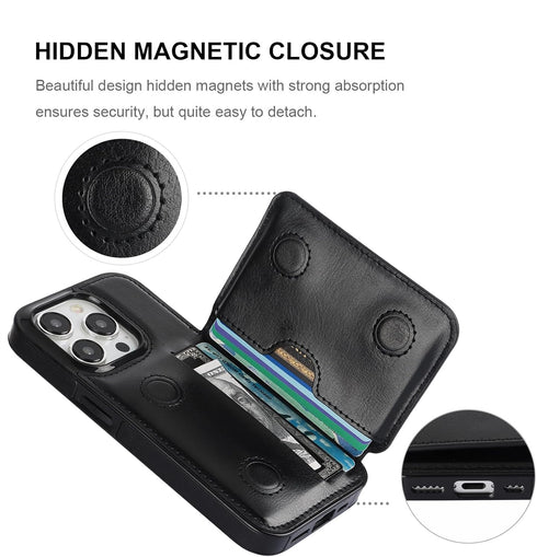 KIHUWEY Compatible with iPhone 15 Pro Wallet Case Credit Card Holder, Premium Leather Kickstand Flip Hidden Magnetic Clasp Durable Shockproof Prot...