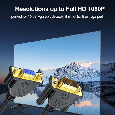 2-Pack VGA Extension Cable 6ft, VGA Cord Male to Female 15 Pin (NOT 9 Pin), SVGA HD15 Monitor Video Adapter Cable Support 1080P Full HD for Laptop...
