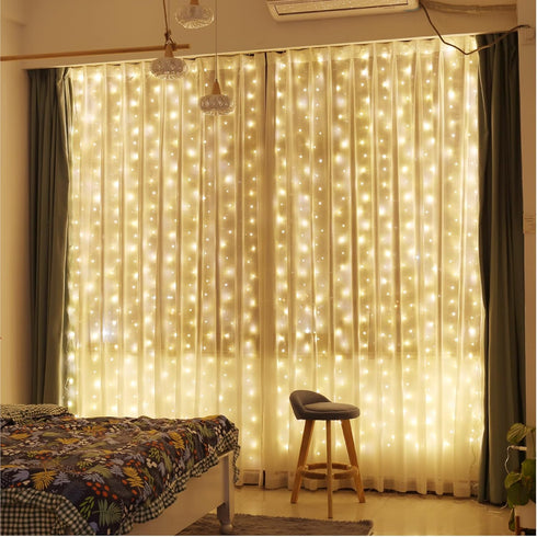 ZSJWL 300 LED Curtain Fairy Lights with Remote, 8 Modes 9.8 × 9.8 Ft, USB Plug in Copper Wire String Lights for Bedroom Window Chrismas Wedding Pa...