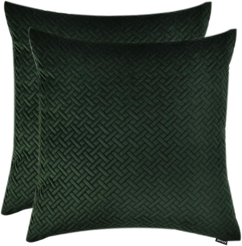 Artcest Set of 2, Decorative Velvet Bed Throw Pillow Case, Sofa Soft Quilted Pattern, Comfortable Couch Cushion Cover, 18"x18" (Dark Green)...