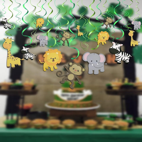 Konsait Jungle Animal Hanging Swirl Decoration(30Pack), Safari Theme Zoo Swirls Animals Birthday Party Spirals Home Ceiling Wall Decor for Woodlan...