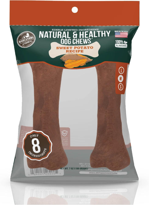 Wholesome Pride Natural & Healthy Sweet Potato Highly Digestible Dog Chews, Medium - 2 pack...