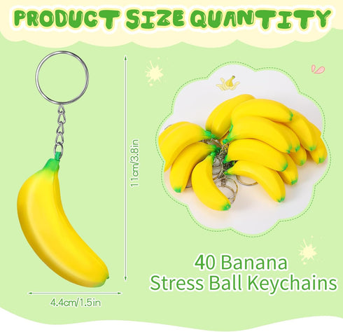 Jexine 40 Pack Banana Keychains Stretchy Toys Banana Fidget Toys Banana Stress Toy for Birthday Party Favors School Supplies...